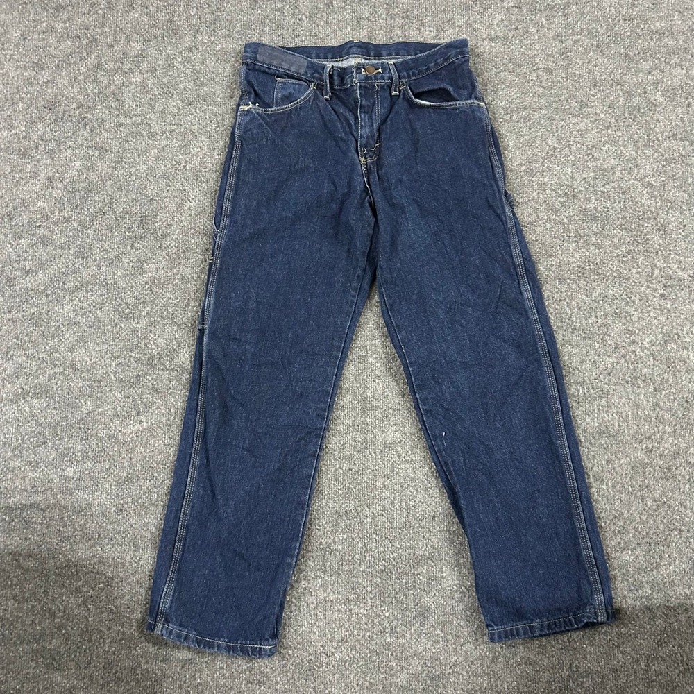 UniFirst Carpenter Jeans Mens Size 30x28 Dark Wash Blue Denim Utility Workwear